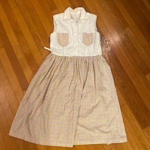 Handmade Vintage White and Gingham Print Dress